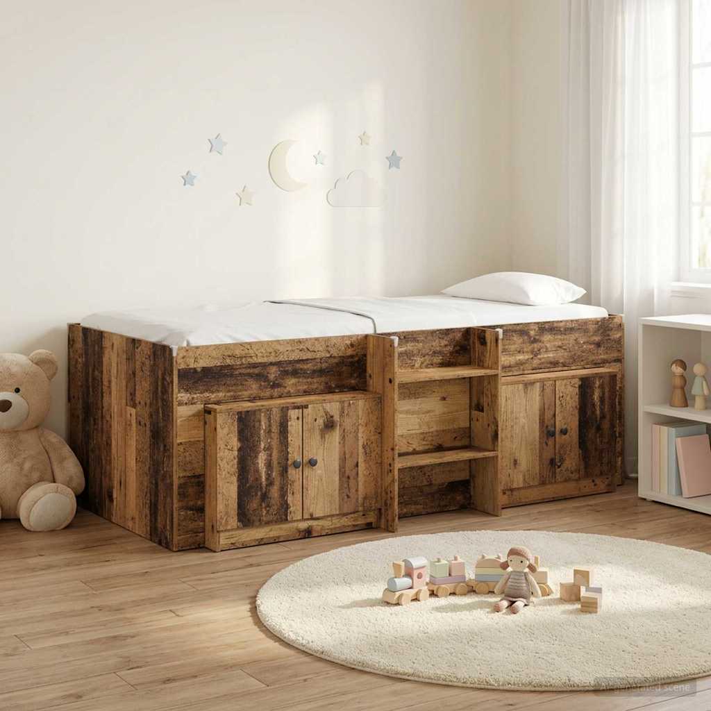 Loft Bed Frame met Kast met opslag 3 st Oud hout Bewerkt hout – afbeelding 1