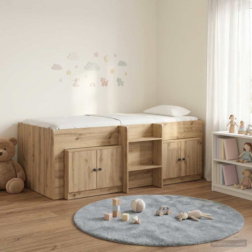 Loft Bed Frame met Kast 3 st Artisanaal eiken Bewerkt hout – afbeelding 1