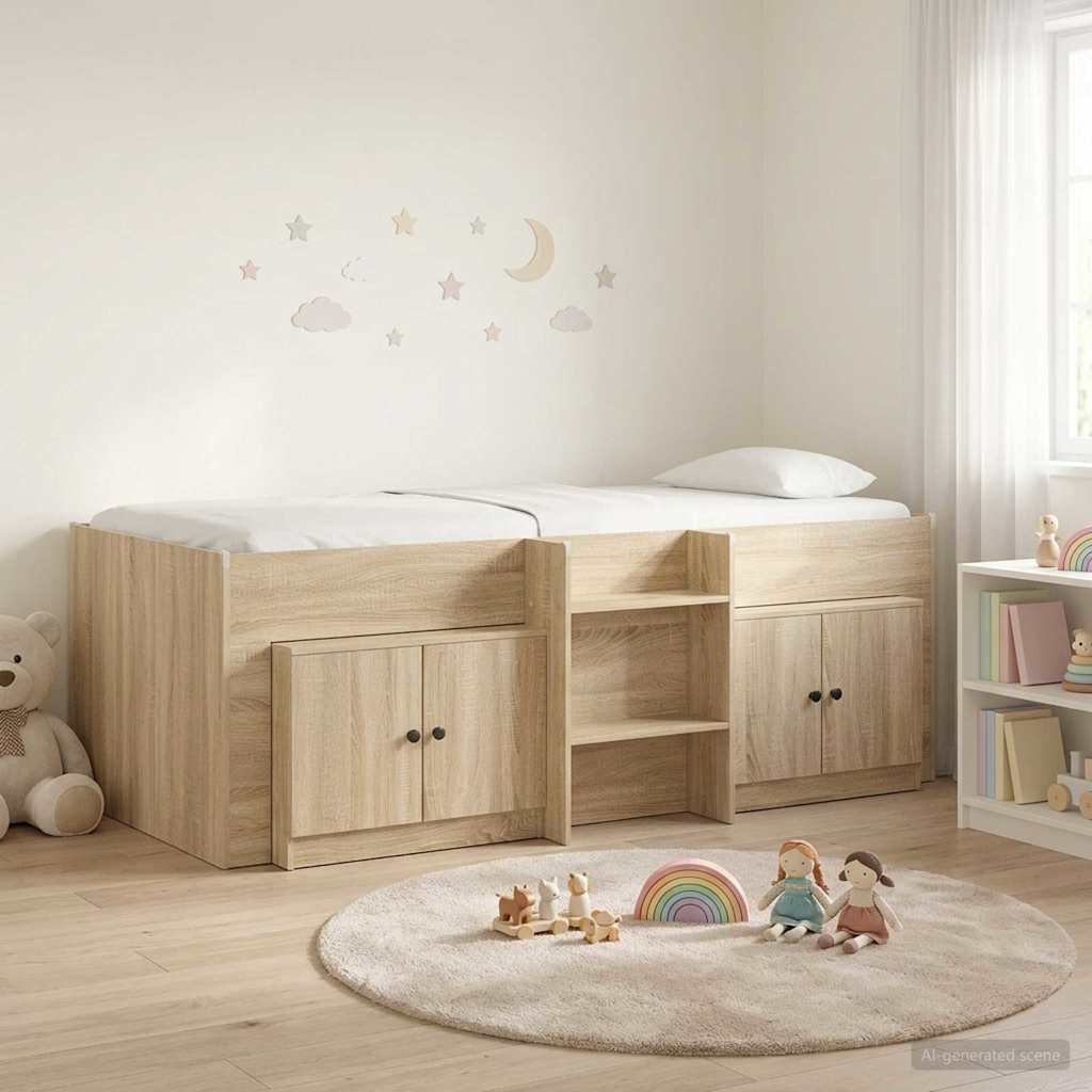 Loft Bed Frame met Kast 3 st Sonoma Eiken Bewerkt hout – afbeelding 1