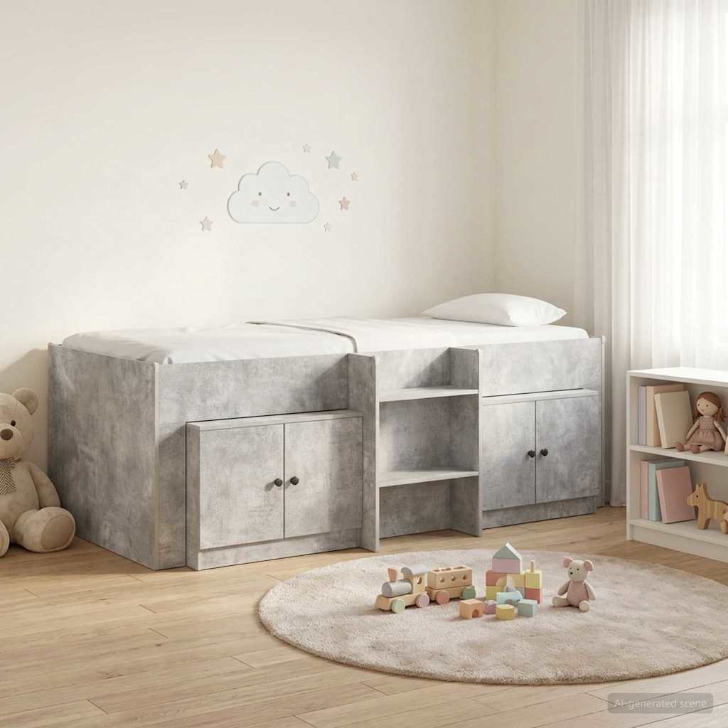 Loft Bed Frame met Kast met opslag 3 st Betongrijs Bewerkt hout – afbeelding 1