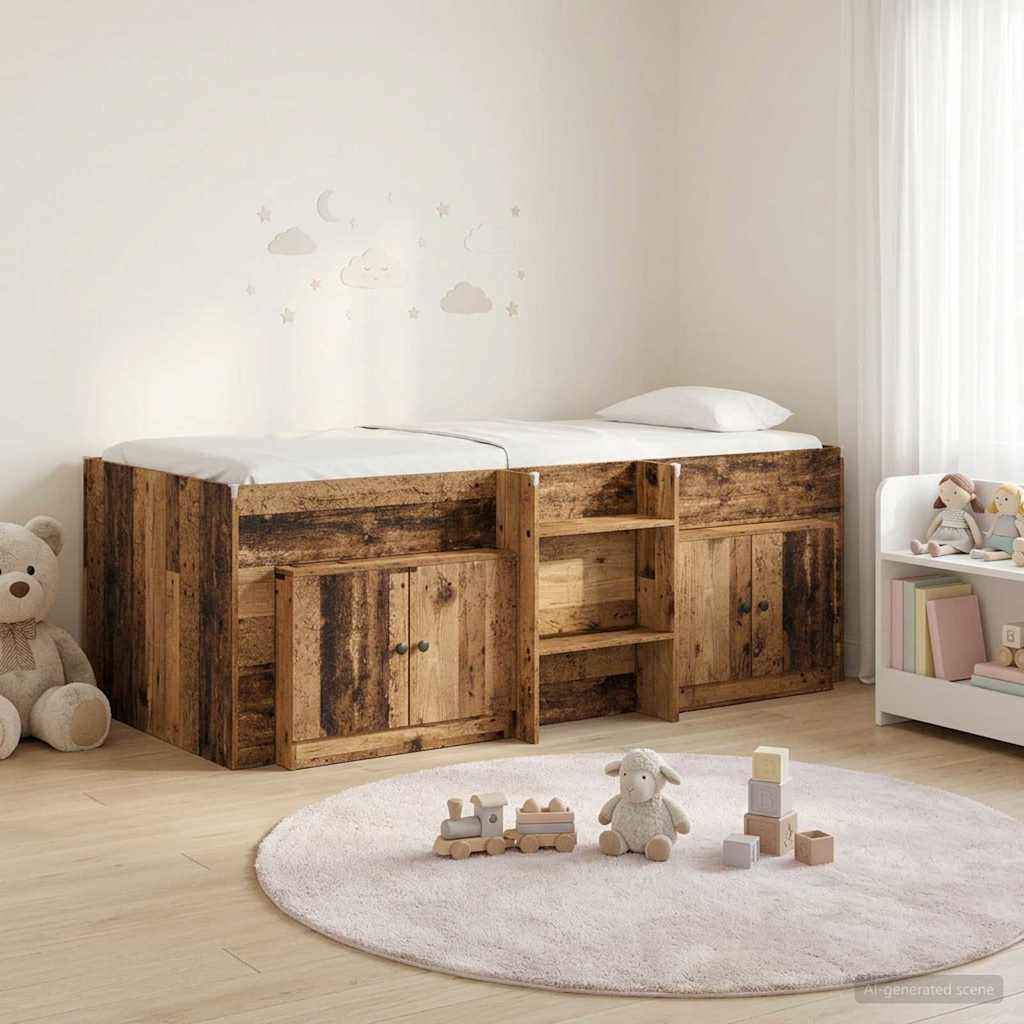 Loft Bed Frame met Kast met opslag 3 st Oud hout Bewerkt hout – afbeelding 1