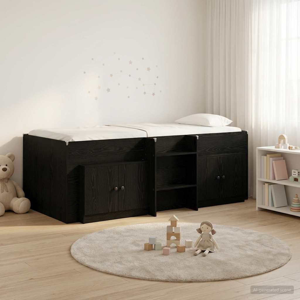Loftbed frame met kast met opslag 3 st Zwart Bewerkt hout – afbeelding 1
