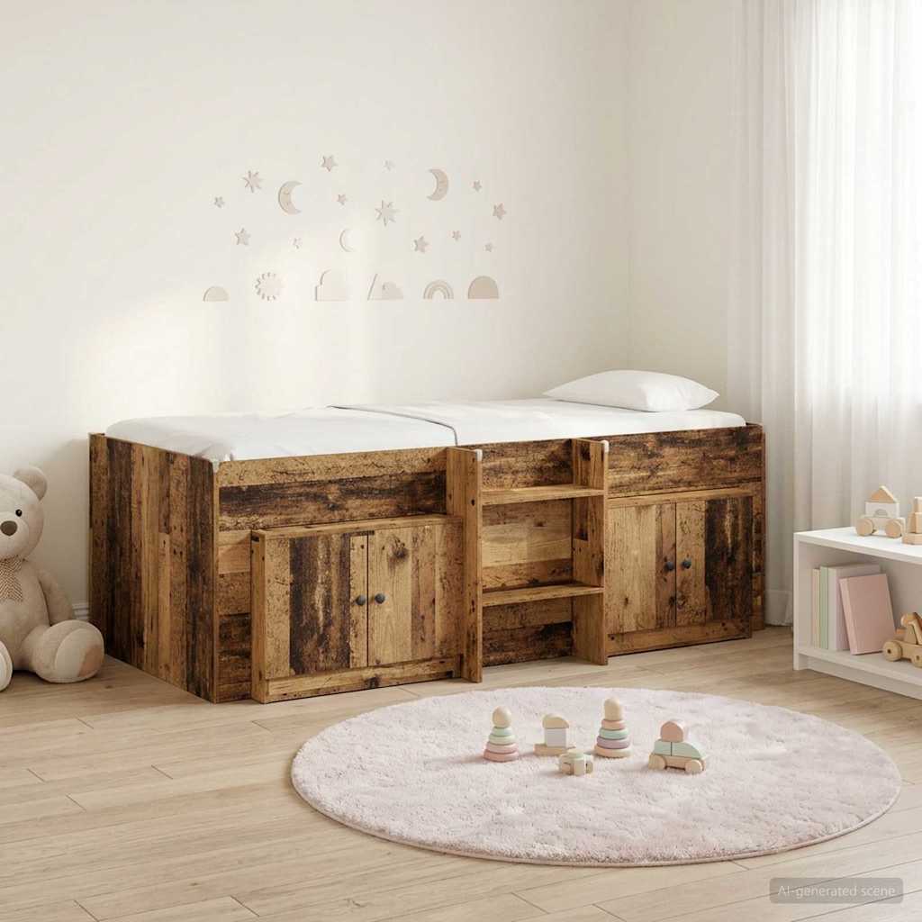 Loftbed frame met kast met opslag 3 st Oud hout Bewerkt hout – afbeelding 1