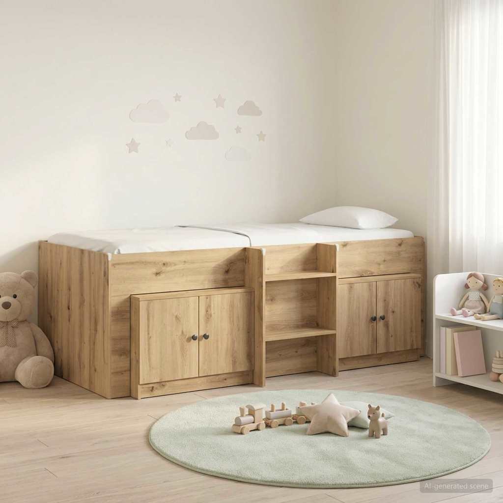 Loftbed frame met kast 3 st Artisanaal eiken Bewerkt hout – afbeelding 1