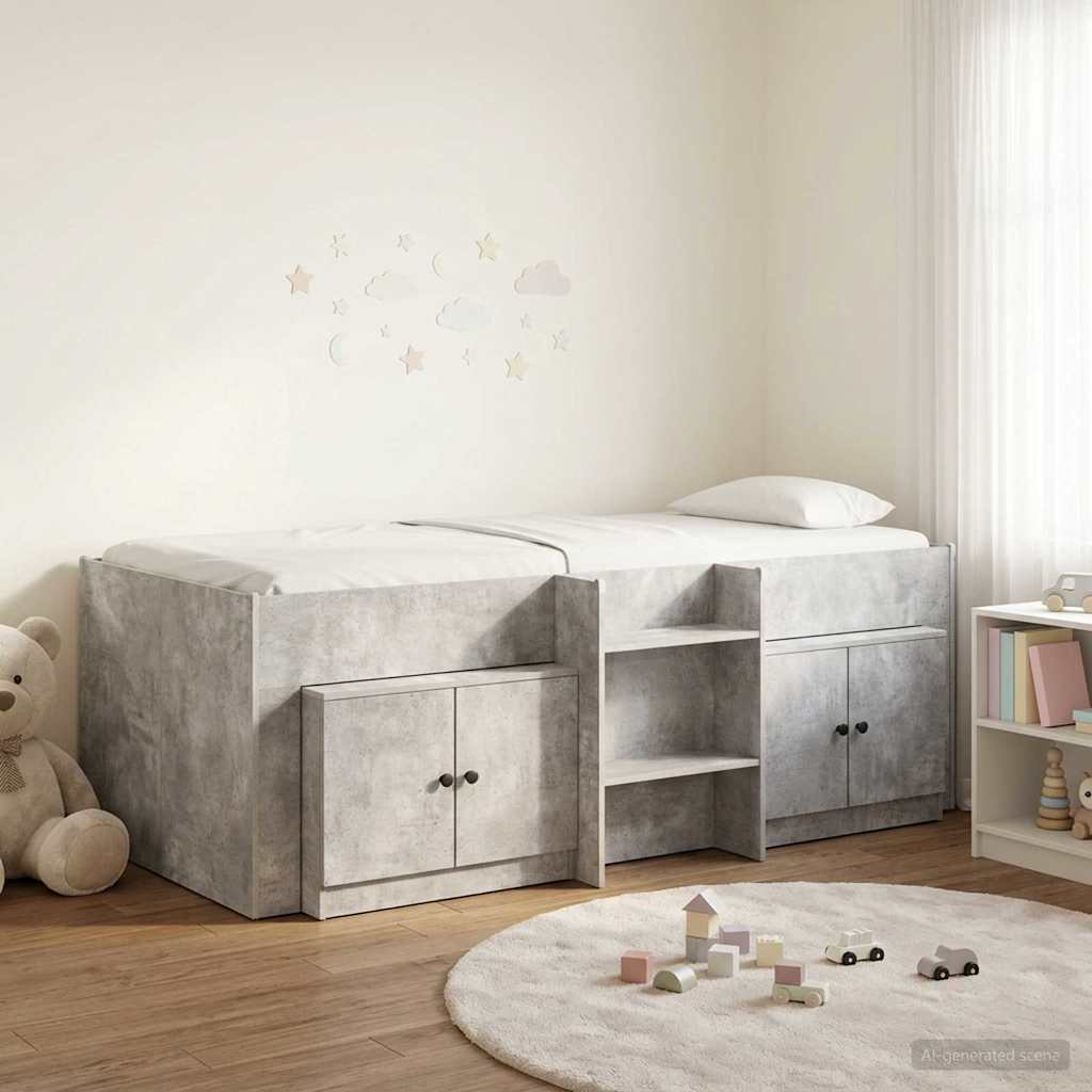 Loft Bed Frame met Kast met opslag 3 st Betongrijs Bewerkt hout – afbeelding 1