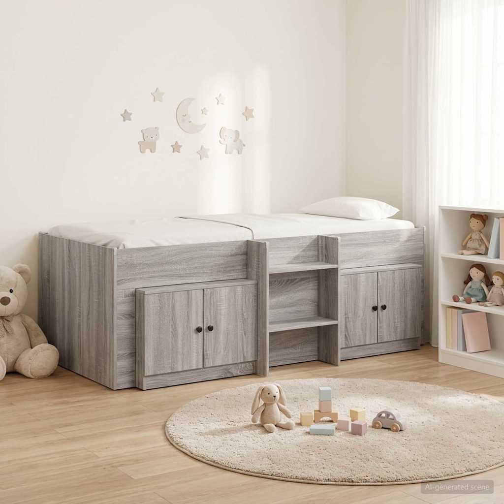 Loft Bed Frame met Kast 3 st Grijs Sonoma Bewerkt hout – afbeelding 1