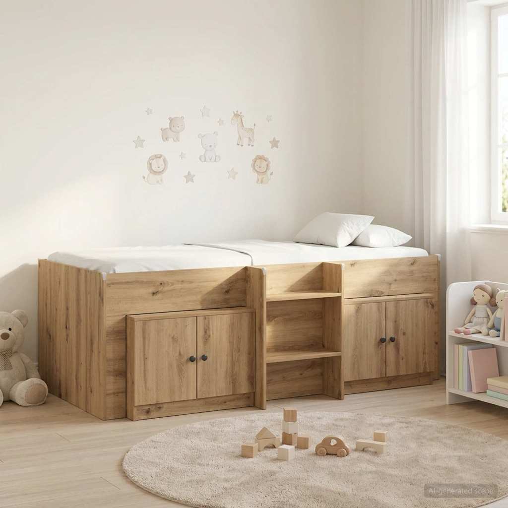 Loft Bed Frame met Kast 3 st Artisanaal eiken Bewerkt hout – afbeelding 1