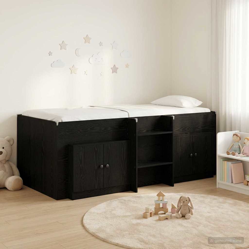 Loft Bed Frame met Kast met opslag 3 st Zwart Bewerkt hout – afbeelding 1