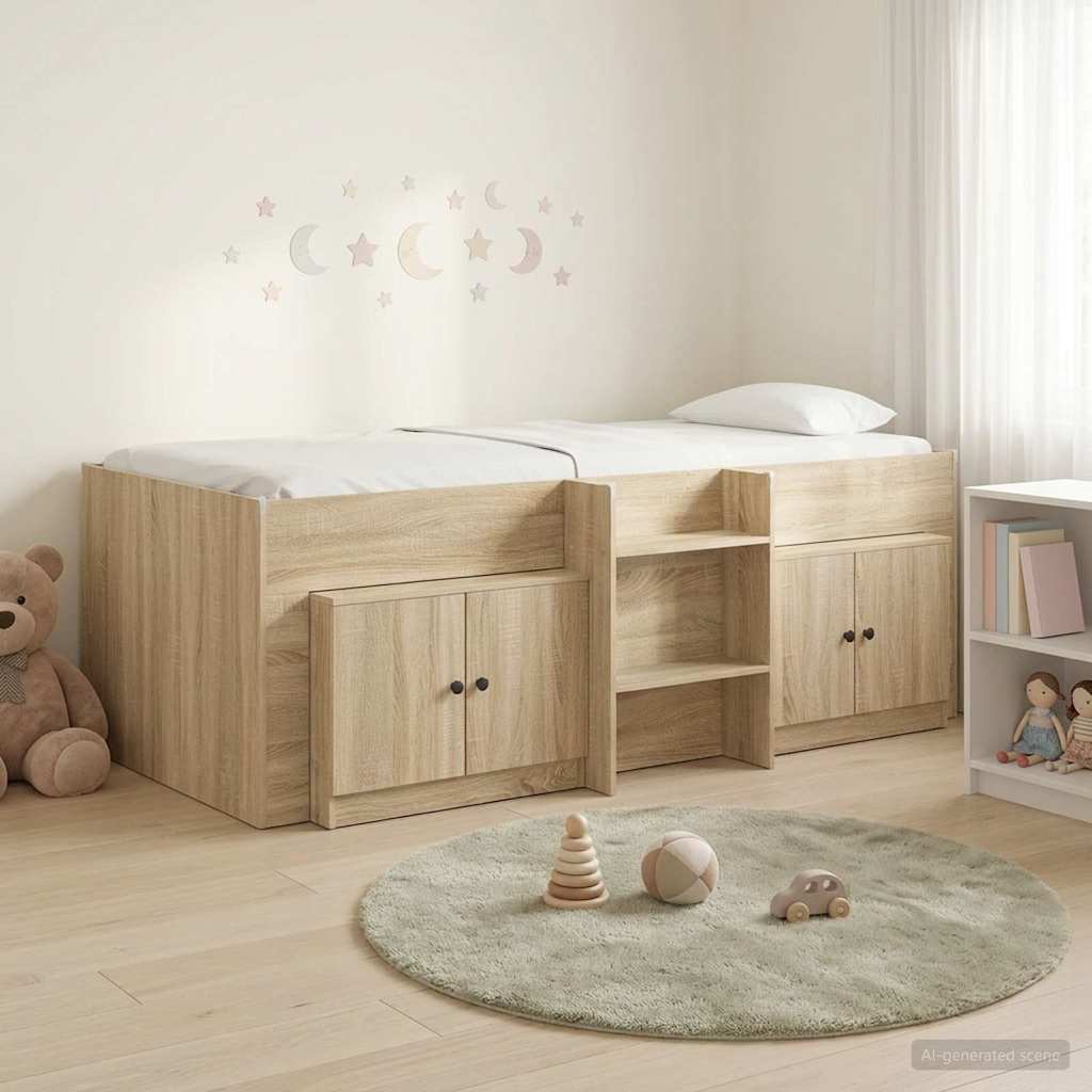 Loft Bed Frame met Kast 3 st Sonoma Eiken Bewerkt hout – afbeelding 1