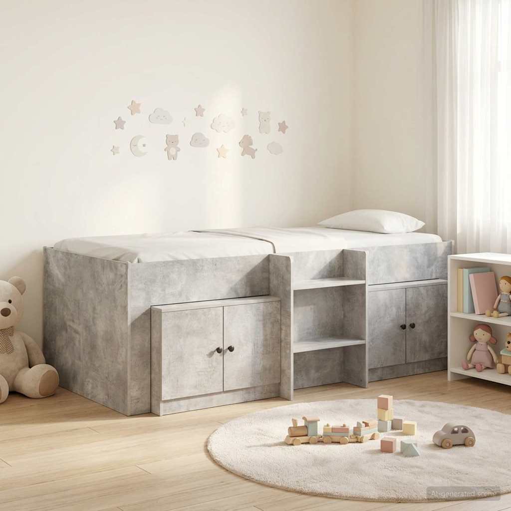 Loft Bed Frame met Kast met opslag 3 st Betongrijs Bewerkt hout – afbeelding 1