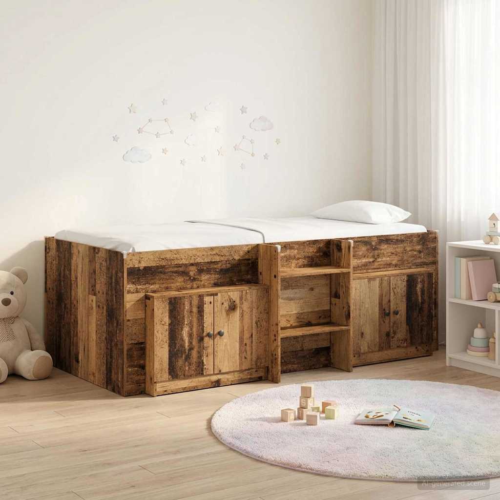Loft Bed Frame met Kast met opslag 3 st Oud hout Bewerkt hout – afbeelding 1