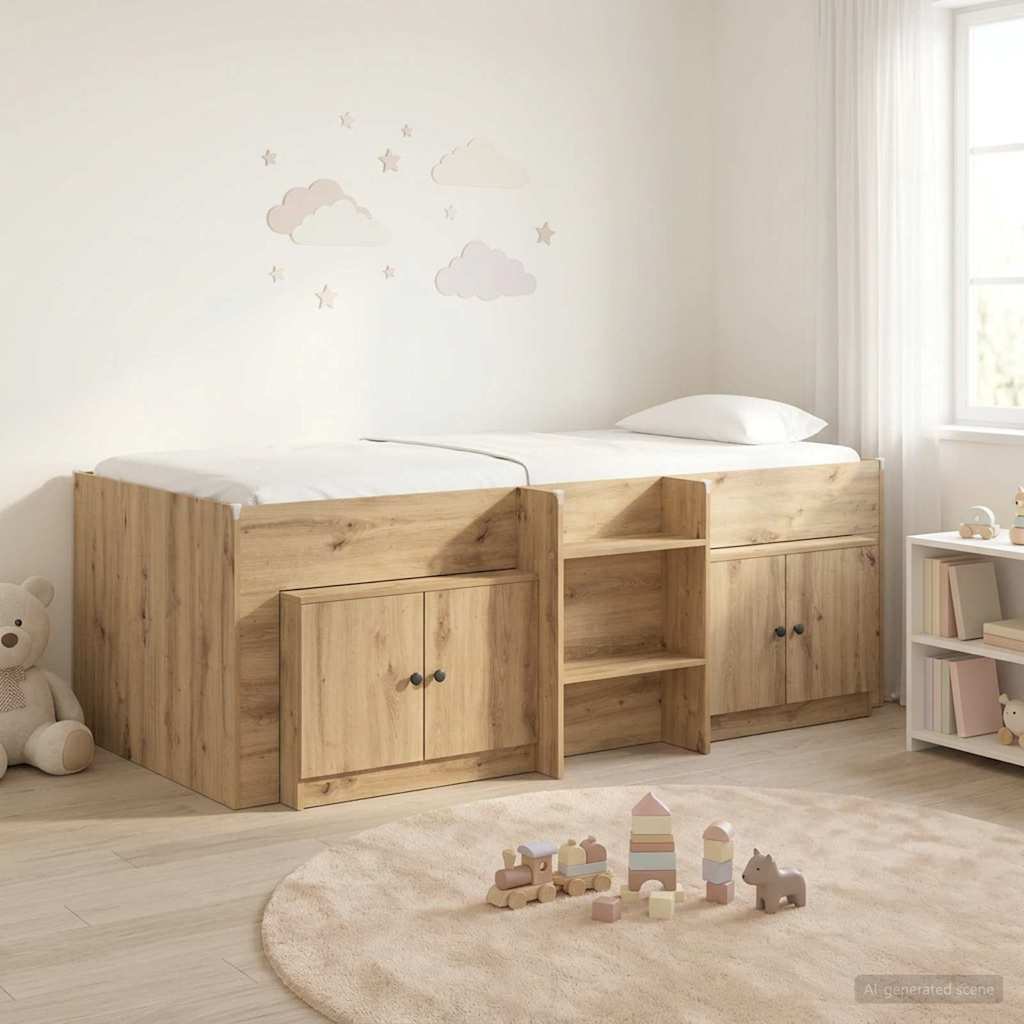 Loft Bed Frame met Kast 3 st Artisanaal eiken Bewerkt hout – afbeelding 1