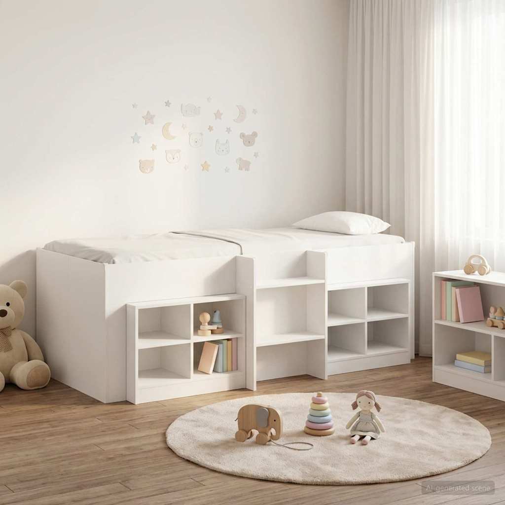 Loft Bed Frame met Kast met plank 3 st Wit Bewerkt hout – afbeelding 1