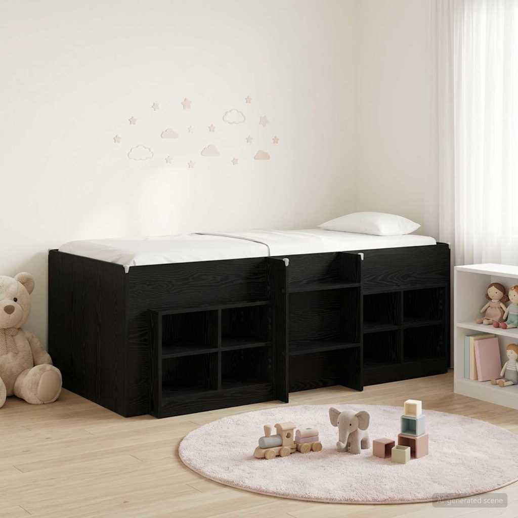 Loft Bed Frame met Kast met plank 3 st Zwart Bewerkt hout – afbeelding 1