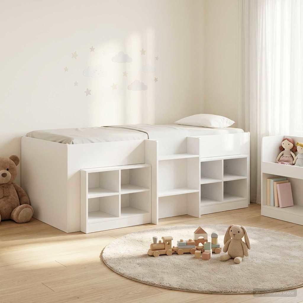 Loft Bed Frame met Kast met plank 3 st Wit Bewerkt hout – afbeelding 1