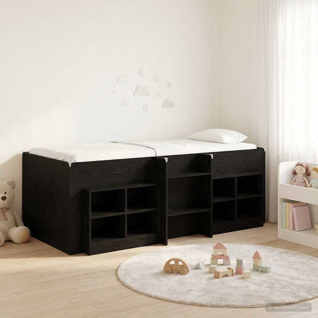 Loft Bed Frame met Kast met plank 3 st Zwart Bewerkt hout – afbeelding 1