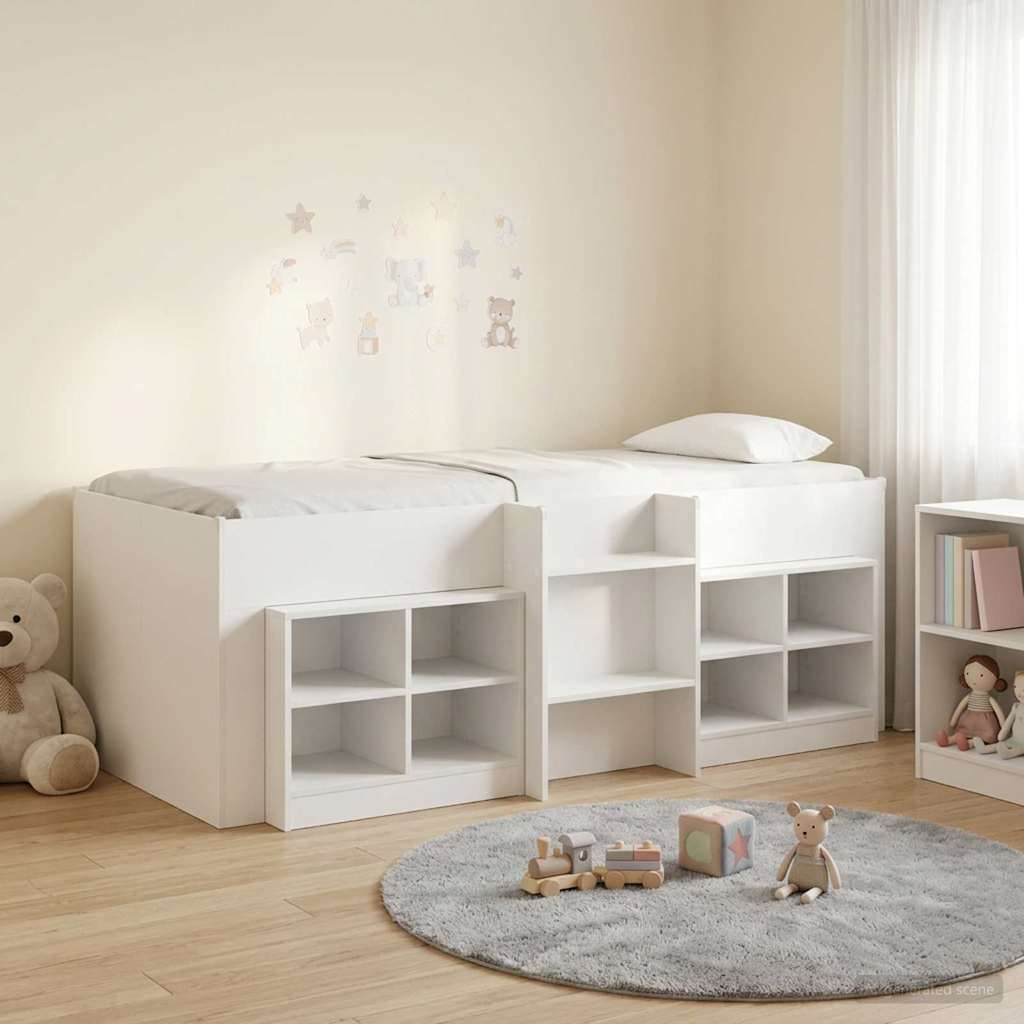 Loft Bed Frame met Kast met plank 3 st Wit Bewerkt hout – afbeelding 1