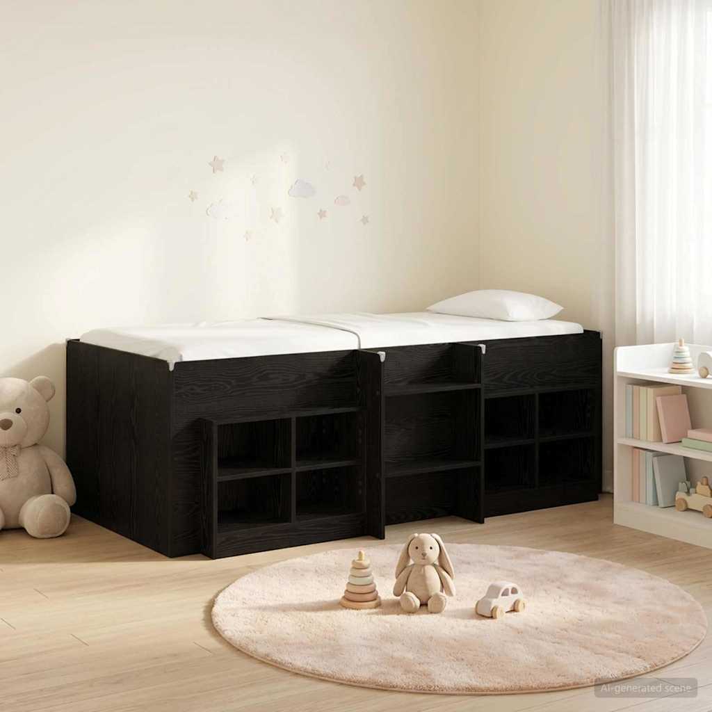 Loft Bed Frame met Kast met plank 3 st Zwart Bewerkt hout – afbeelding 1
