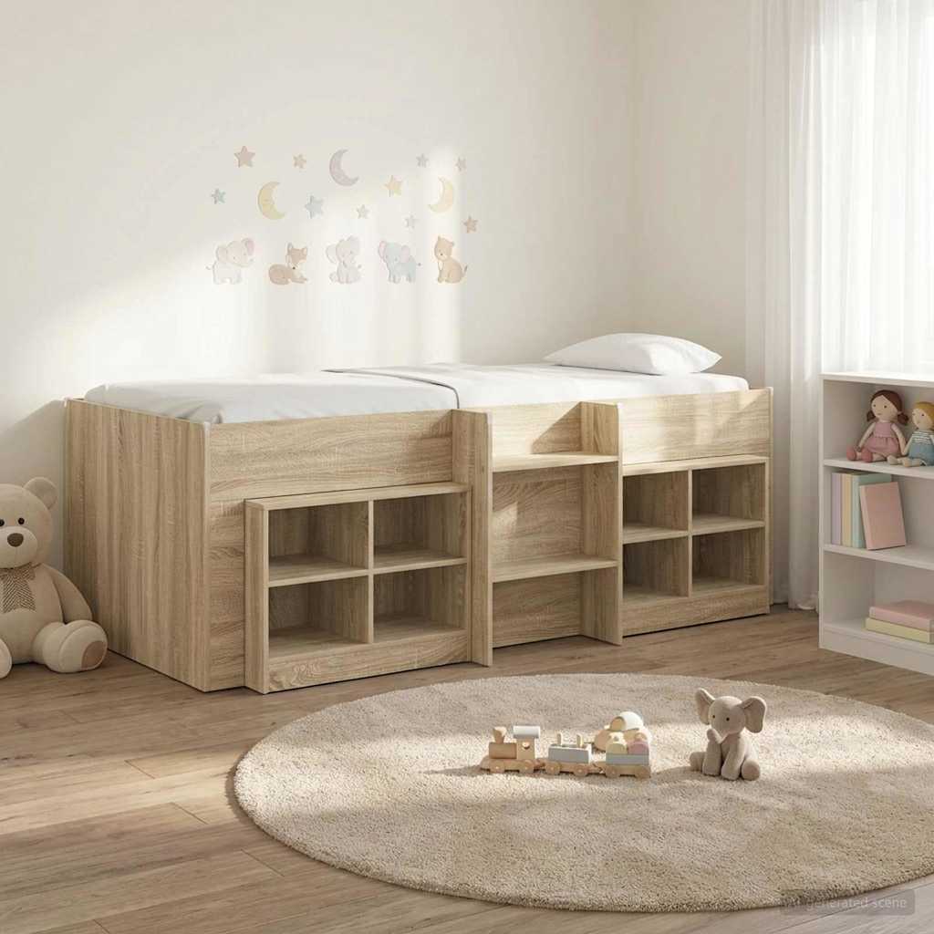 Loft Bed Frame met Kast 3 st Sonoma Eiken Bewerkt hout – afbeelding 1