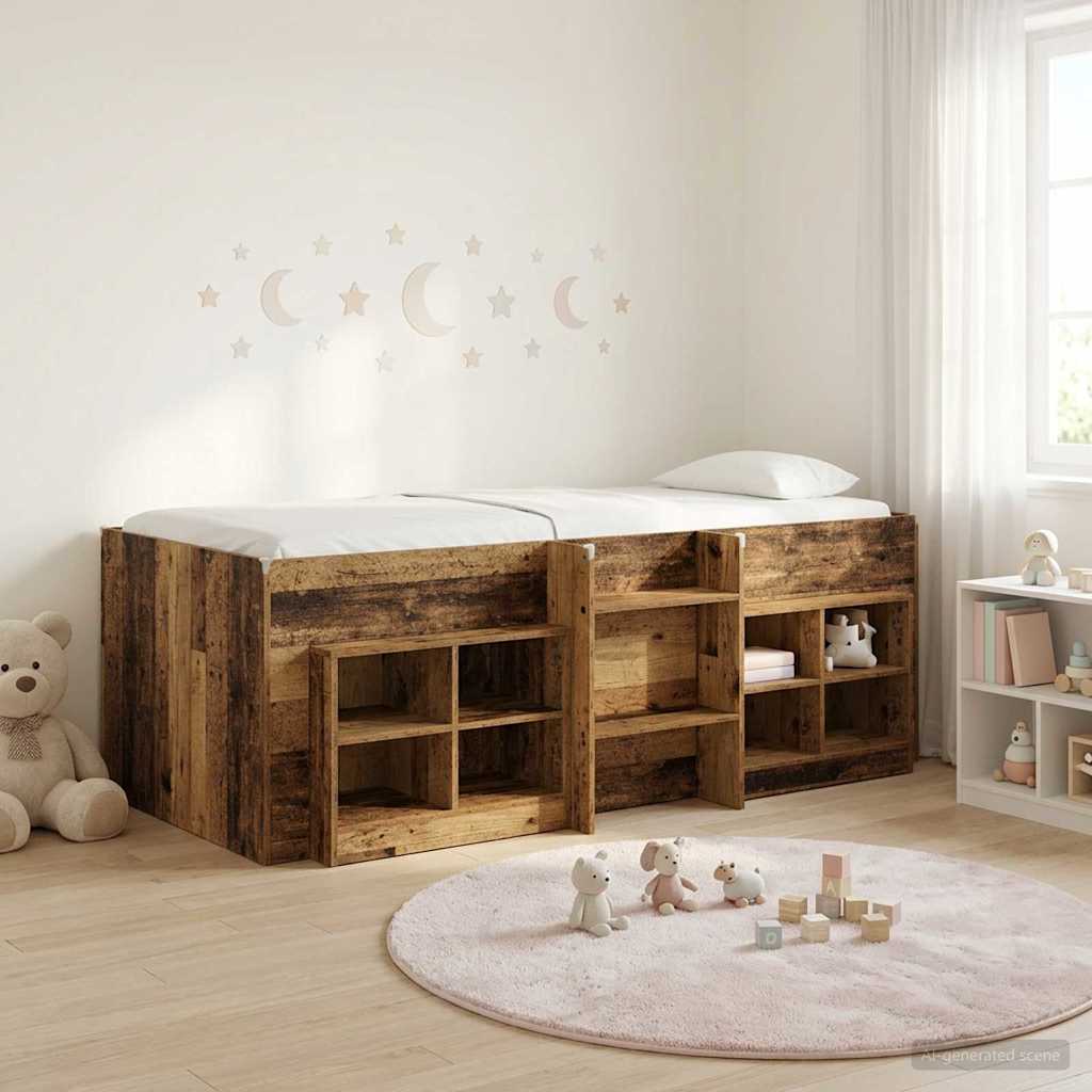Loft Bed Frame met Kast met plank 3 st Oud hout Bewerkt hout – afbeelding 1