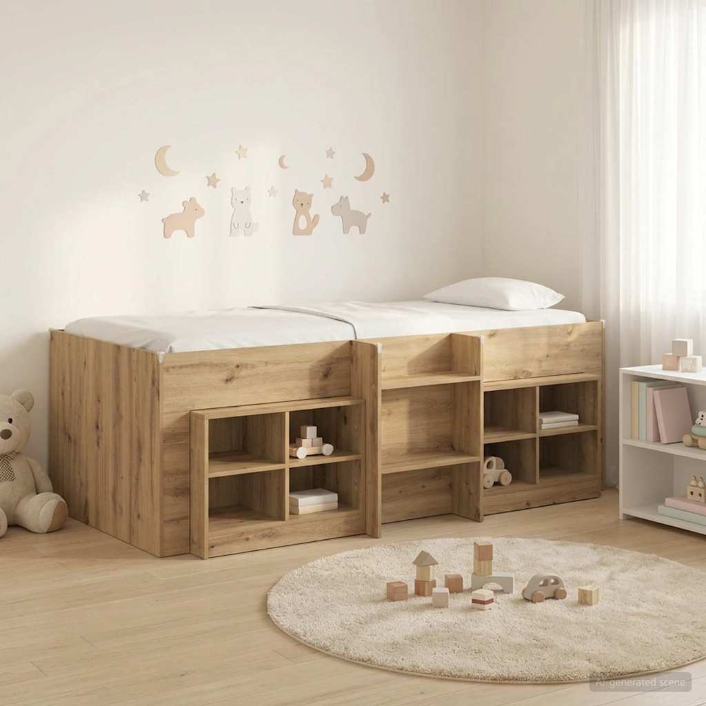Loft Bed Frame met Kast 3 st Artisanaal eiken Bewerkt hout – afbeelding 1