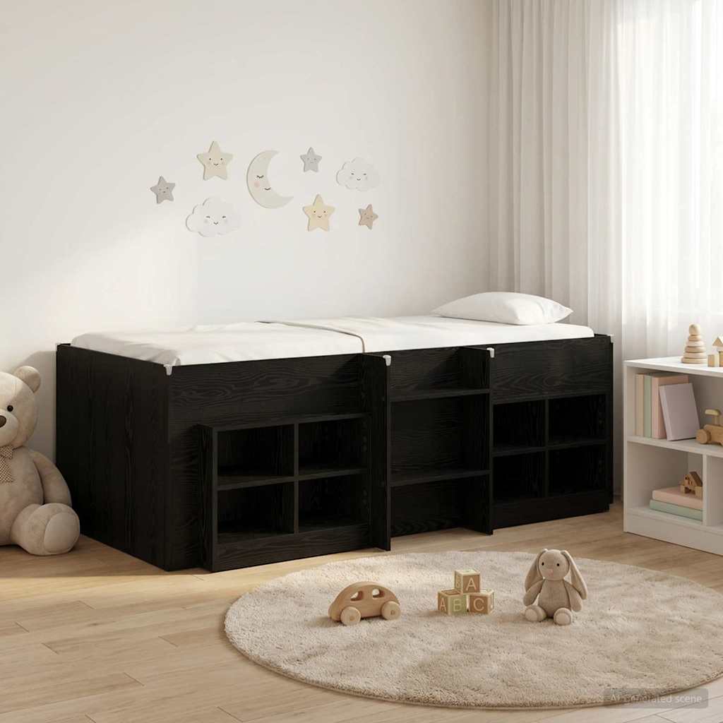 Loft Bed Frame met Kast met plank 3 st Zwart Bewerkt hout – afbeelding 1