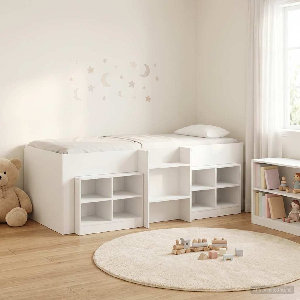 Loft Bed Frame met Kast met plank 3 st Wit Bewerkt hout – afbeelding 1