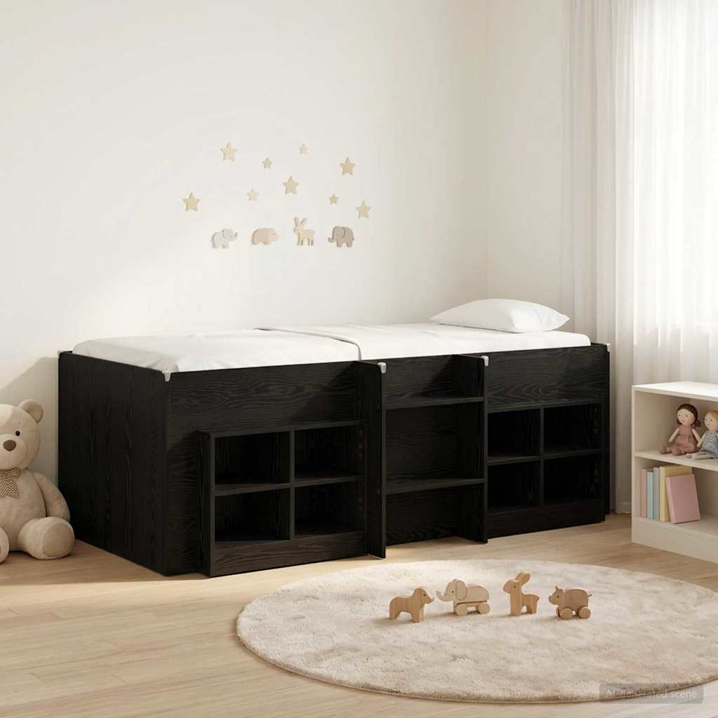 Loft Bed Frame met Kast met plank 3 st Zwart eiken Bewerkt hout – afbeelding 1