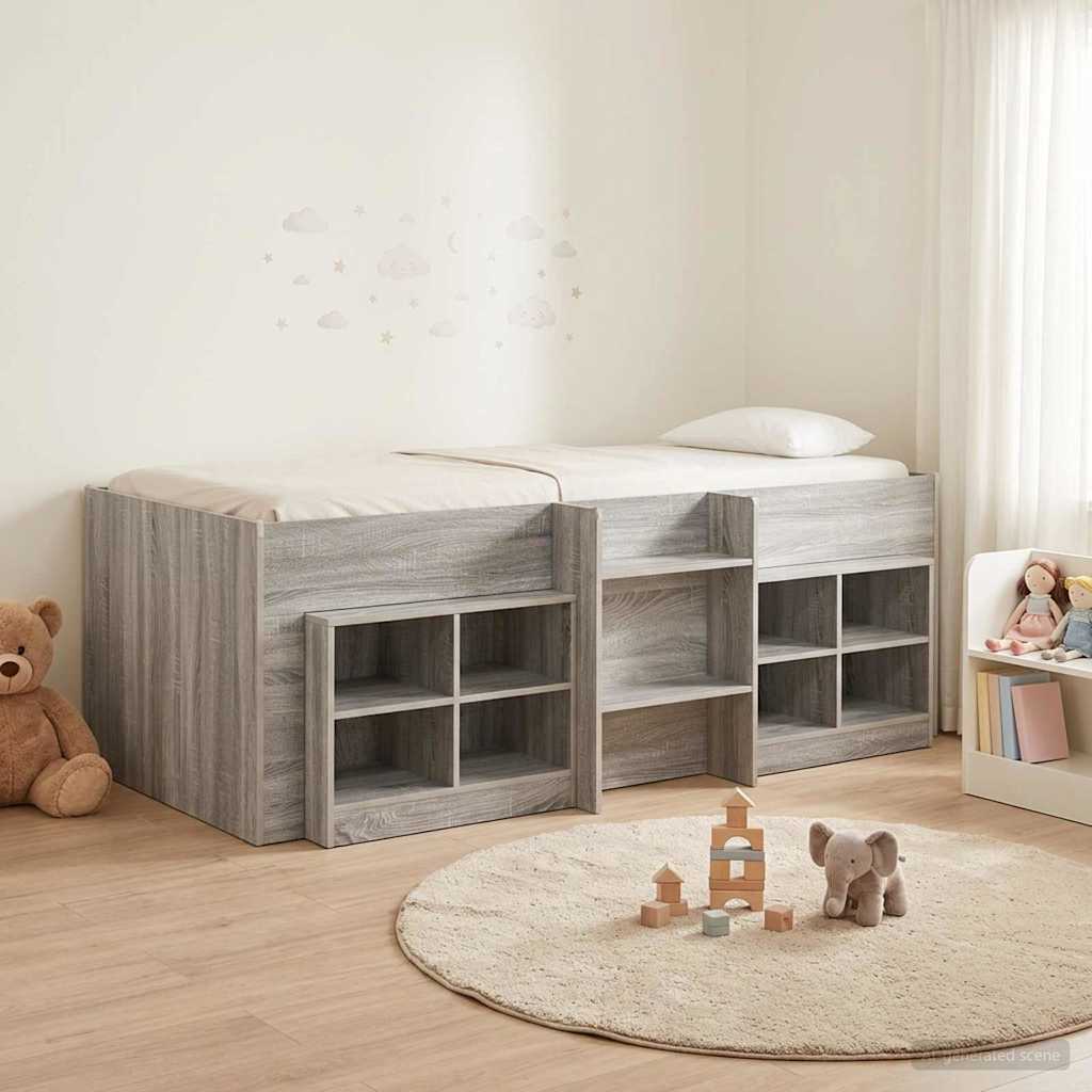 Loft Bed Frame met Kast 3 st Grijs Sonoma Bewerkt hout – afbeelding 1