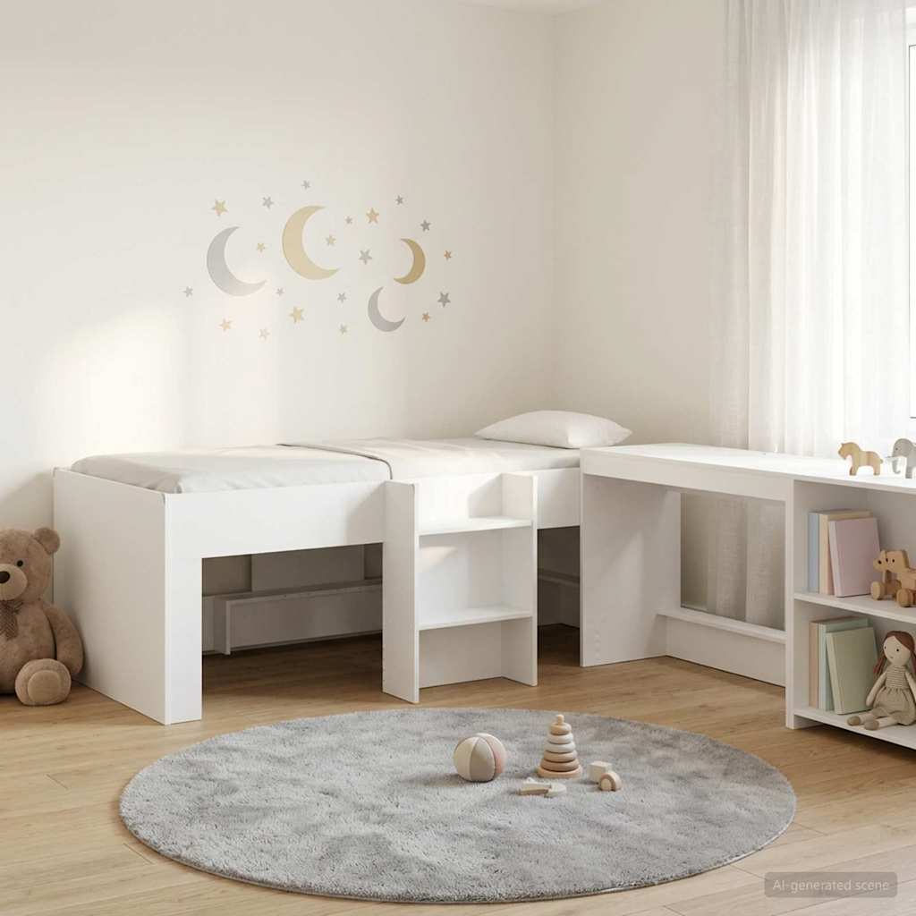 Hoge Bed Frame met Bureau voor Kinderen 2 st Wit Bewerkt hout – afbeelding 1