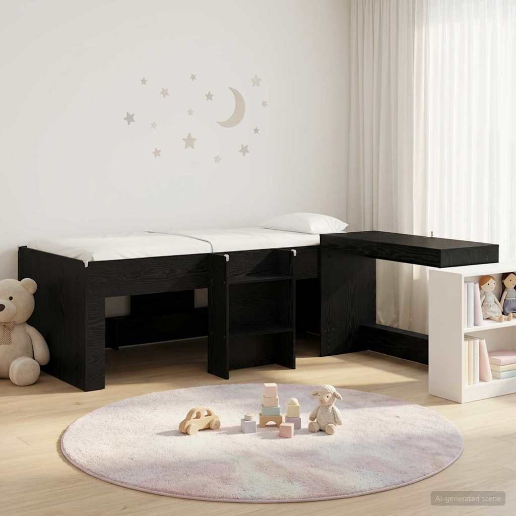 Hoge Bed Frame met Bureau voor Kinderen Zwart eiken 80 x 200 cm – afbeelding 1
