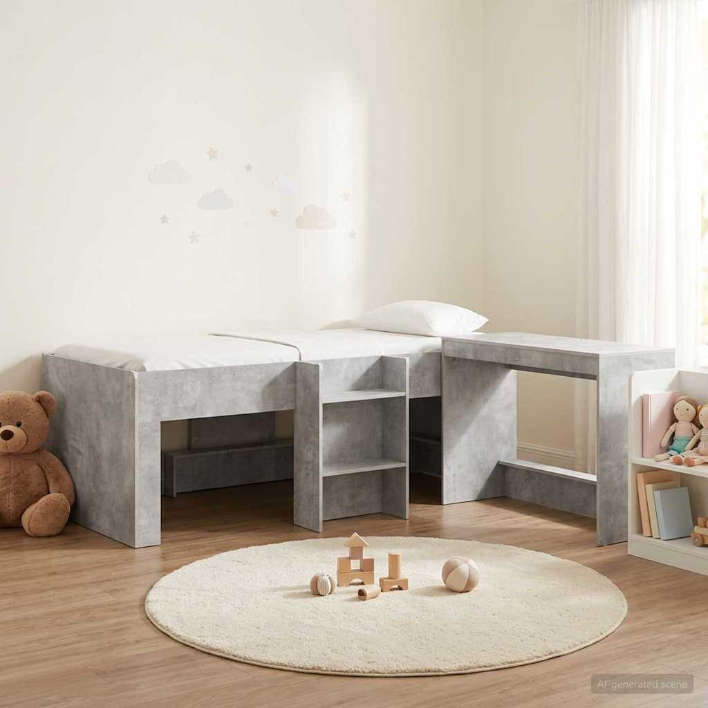 Hoge Bed Frame met Bureau voor Kinderen 2 st Betongrijs – afbeelding 1