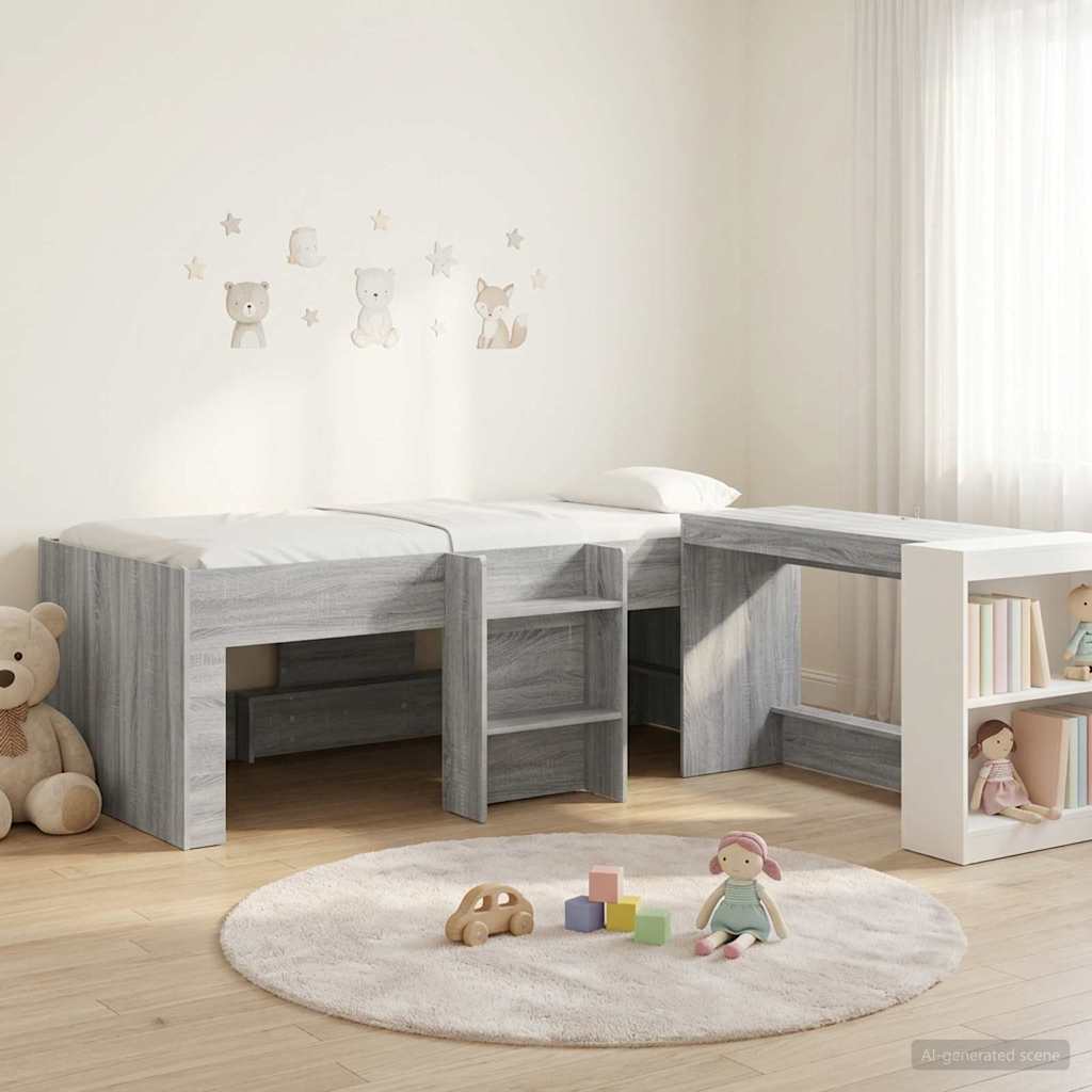 Hoge Bed Frame met Bureau voor Kinderen 2 st Grijs Sonoma – afbeelding 1