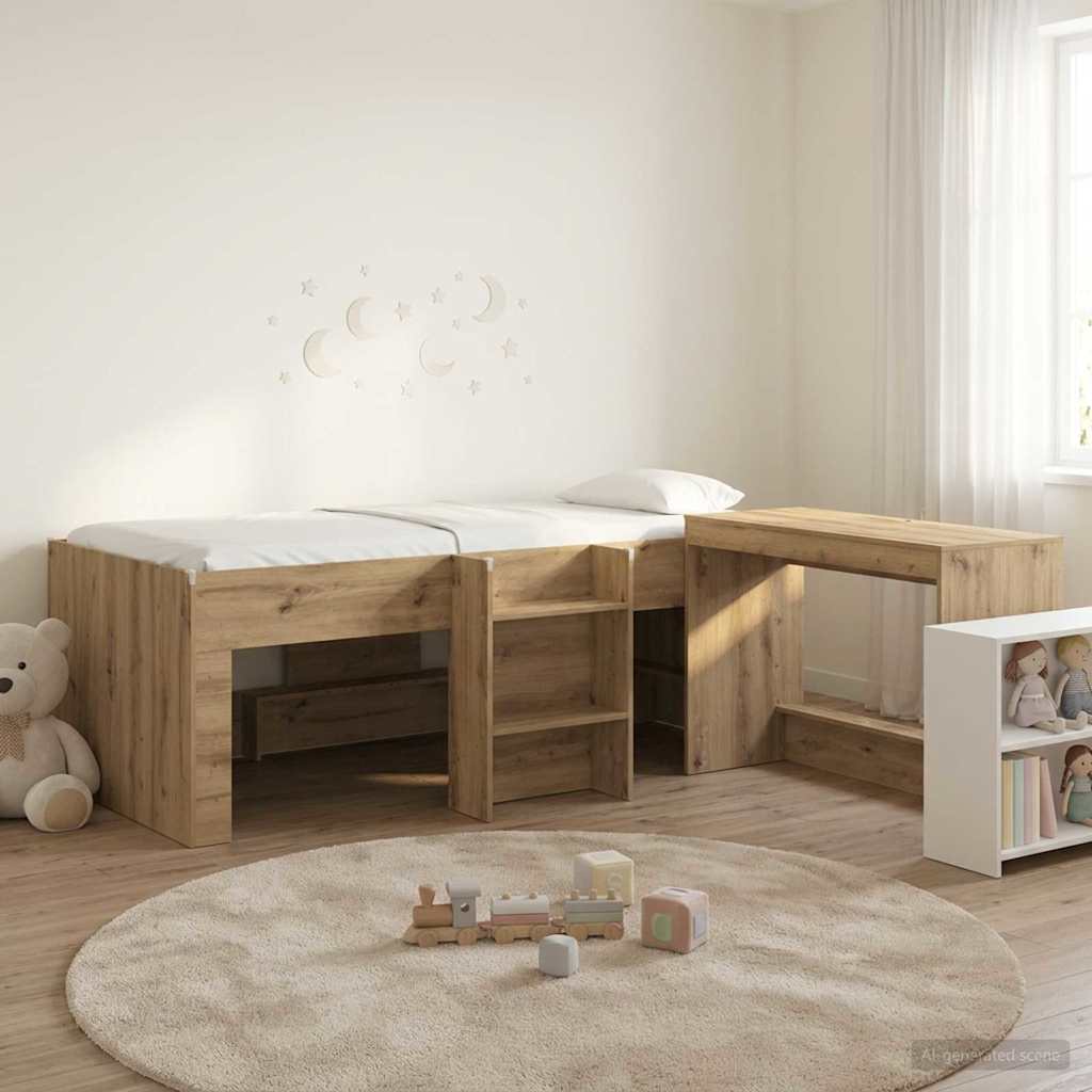 Hoge Bed Frame met Bureau voor Kinderen 2 st Artisanaal eiken – afbeelding 1