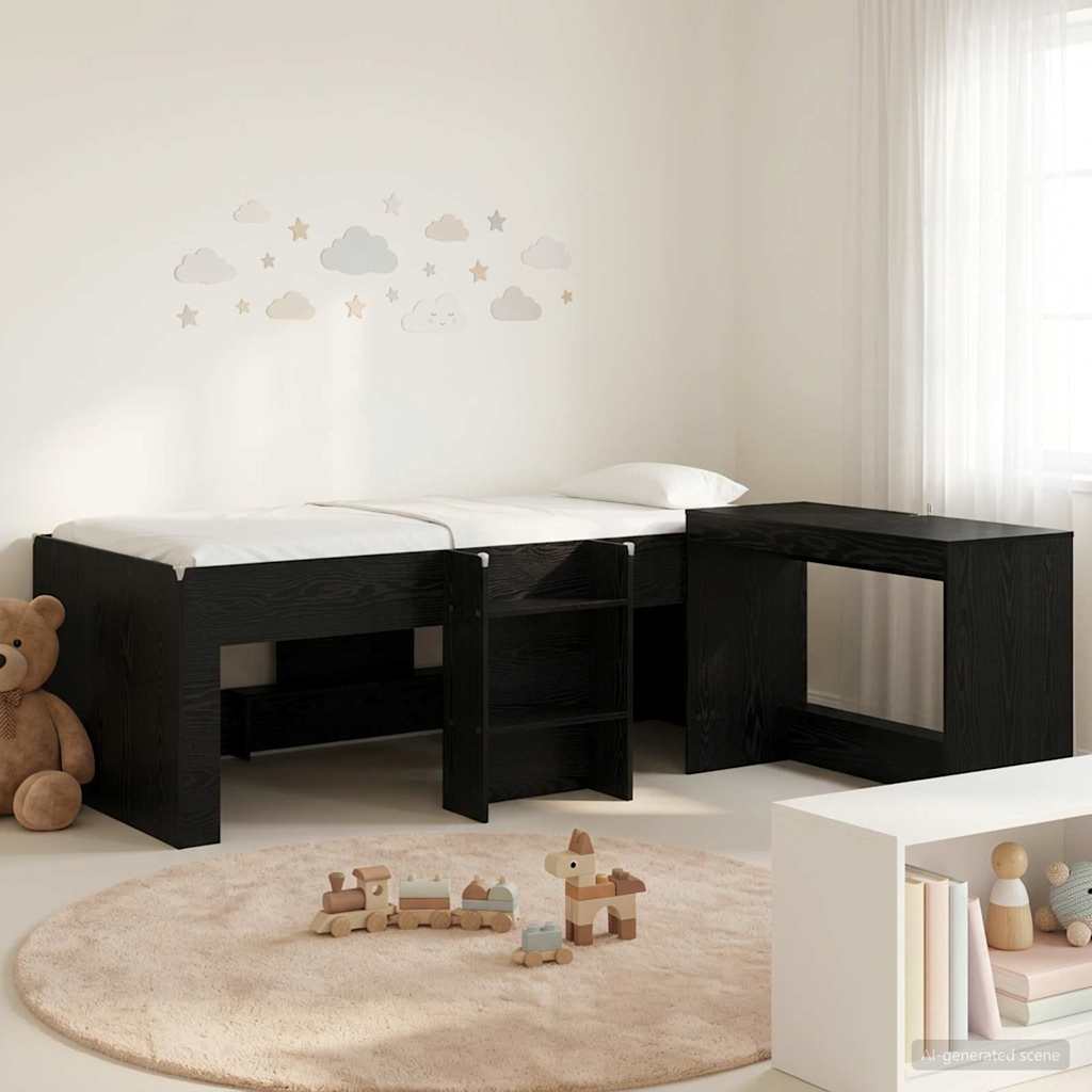 Bedframe met Bureau 2 st Zwart eiken Bewerkt hout – afbeelding 1