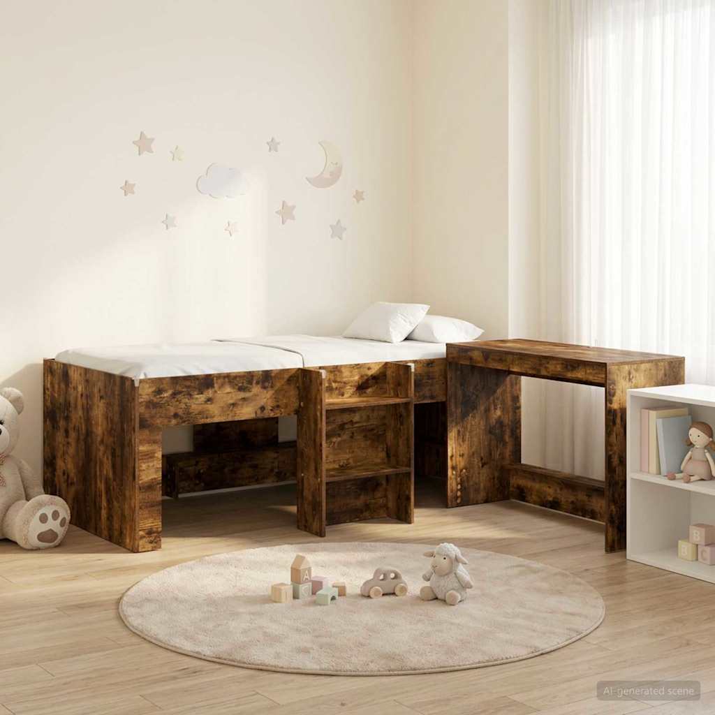 Bedframe met Bureau 2 st Gerookt eiken Bewerkt hout – afbeelding 1