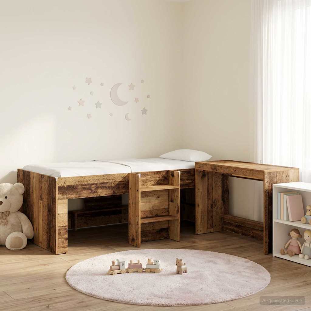 Bedframe met Bureau 2 st Oud hout Bewerkt hout – afbeelding 1