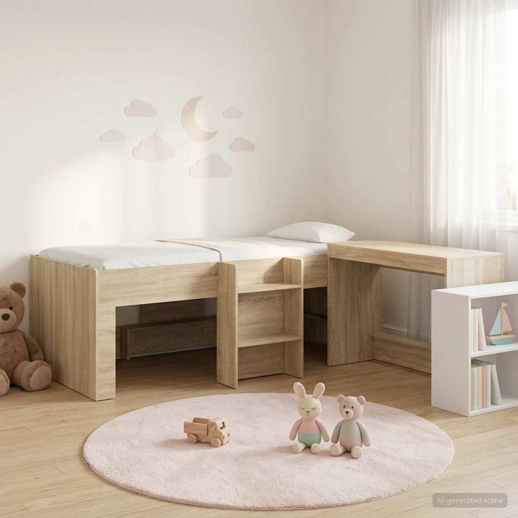 Hoge Bed Frame met Bureau voor Kinderen 2 st Sonoma Eiken – afbeelding 1