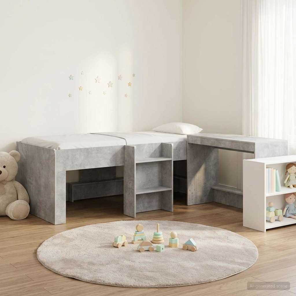 Hoge Bed Frame met Bureau voor Kinderen 2 st Betongrijs – afbeelding 1