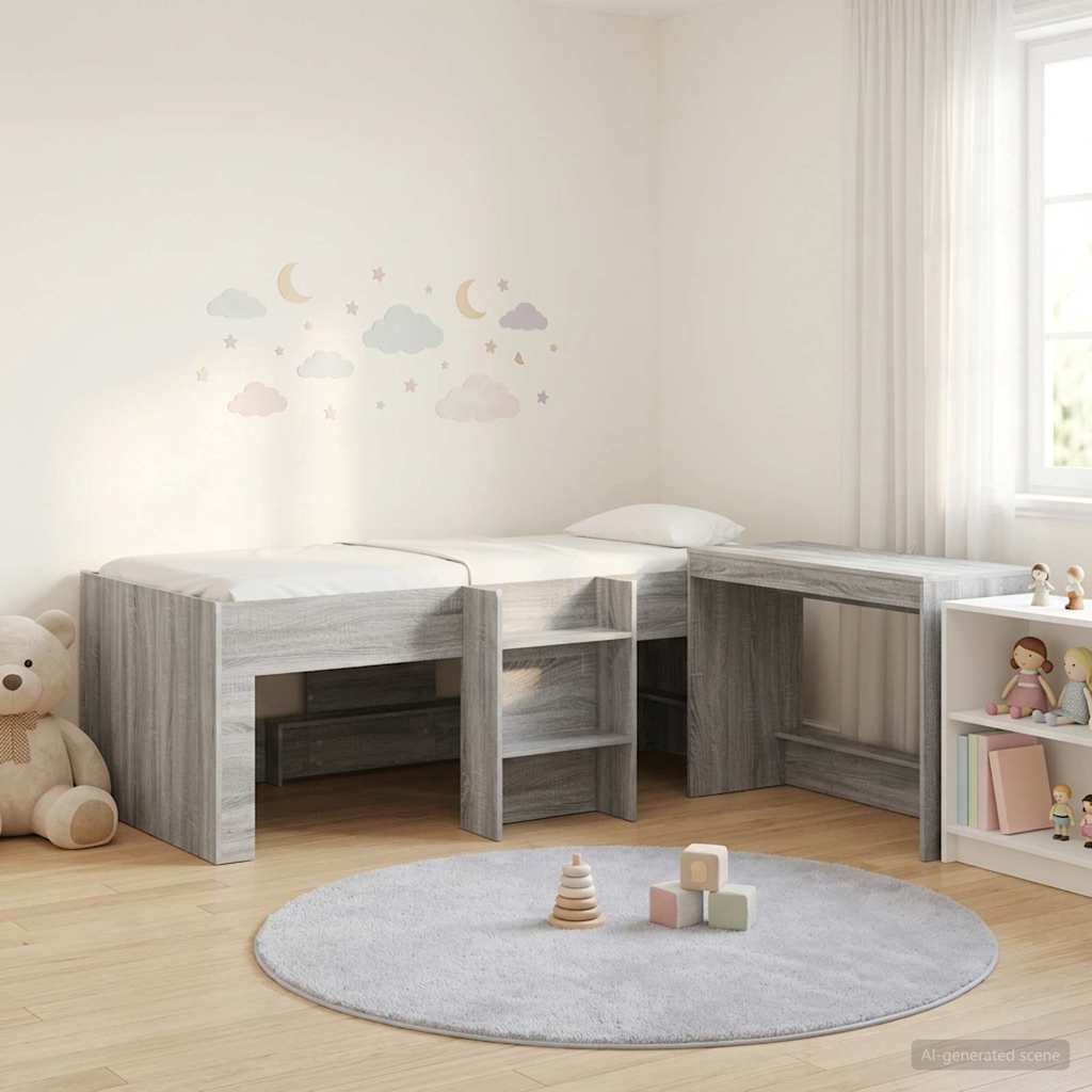 Hoge Bed Frame met Bureau voor Kinderen 2 st Grijs Sonoma – afbeelding 1