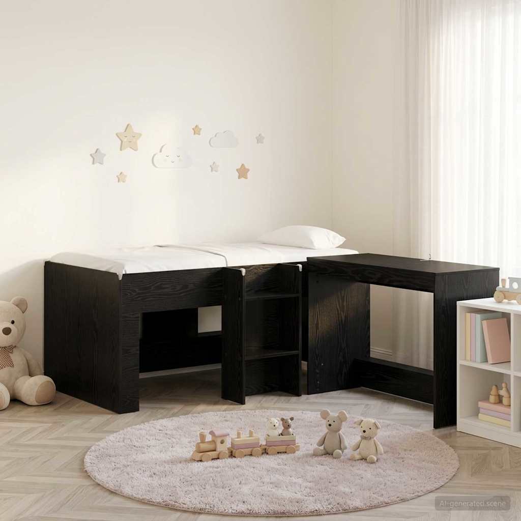 Hoge Bed Frame met Bureau voor Kinderen 2 st Zwart eiken – afbeelding 1