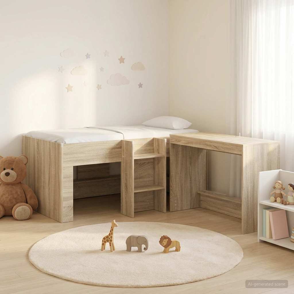 Hoge Bed Frame met Bureau voor Kinderen 2 st Sonoma Eiken – afbeelding 1
