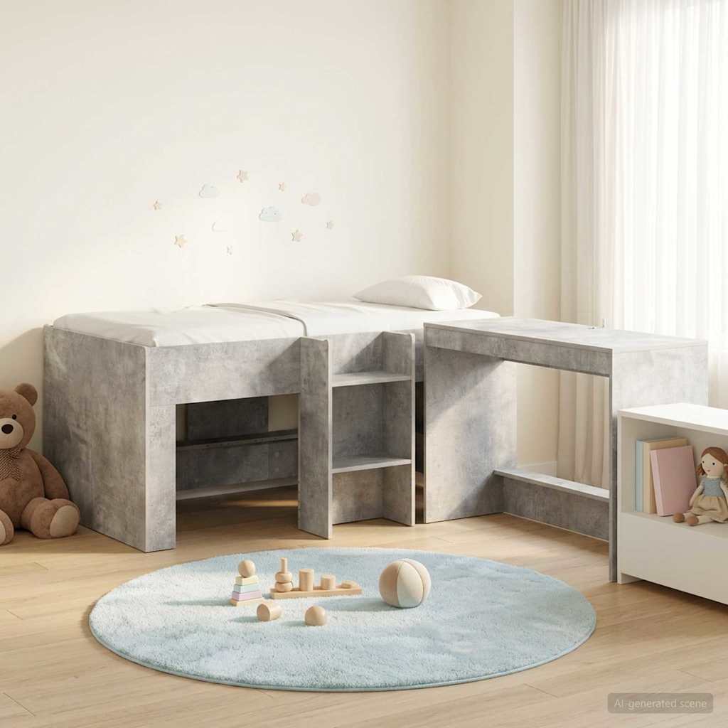 Hoge Bed Frame met Bureau voor Kinderen 2 st Betongrijs – afbeelding 1