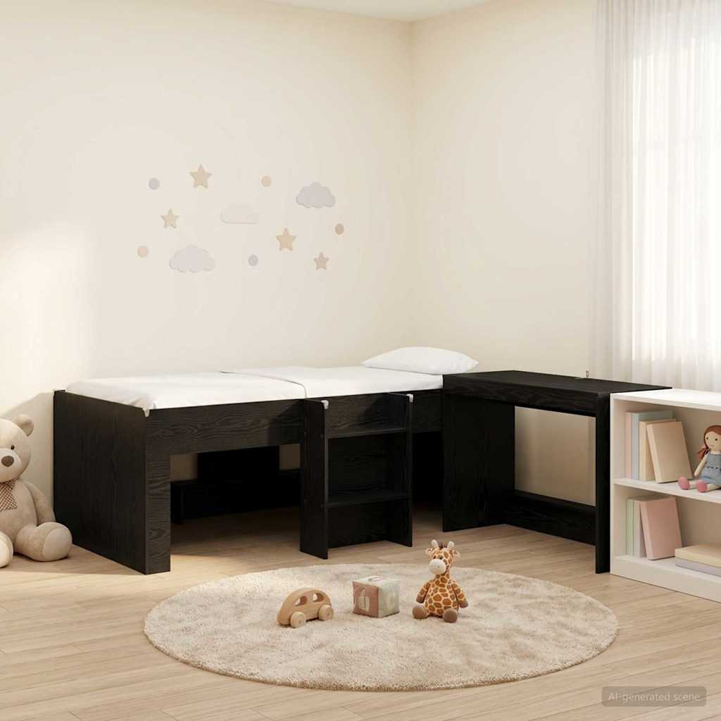 Hoge Bed Frame met Bureau voor Kinderen Zwart eiken 90 x 190 cm – afbeelding 1
