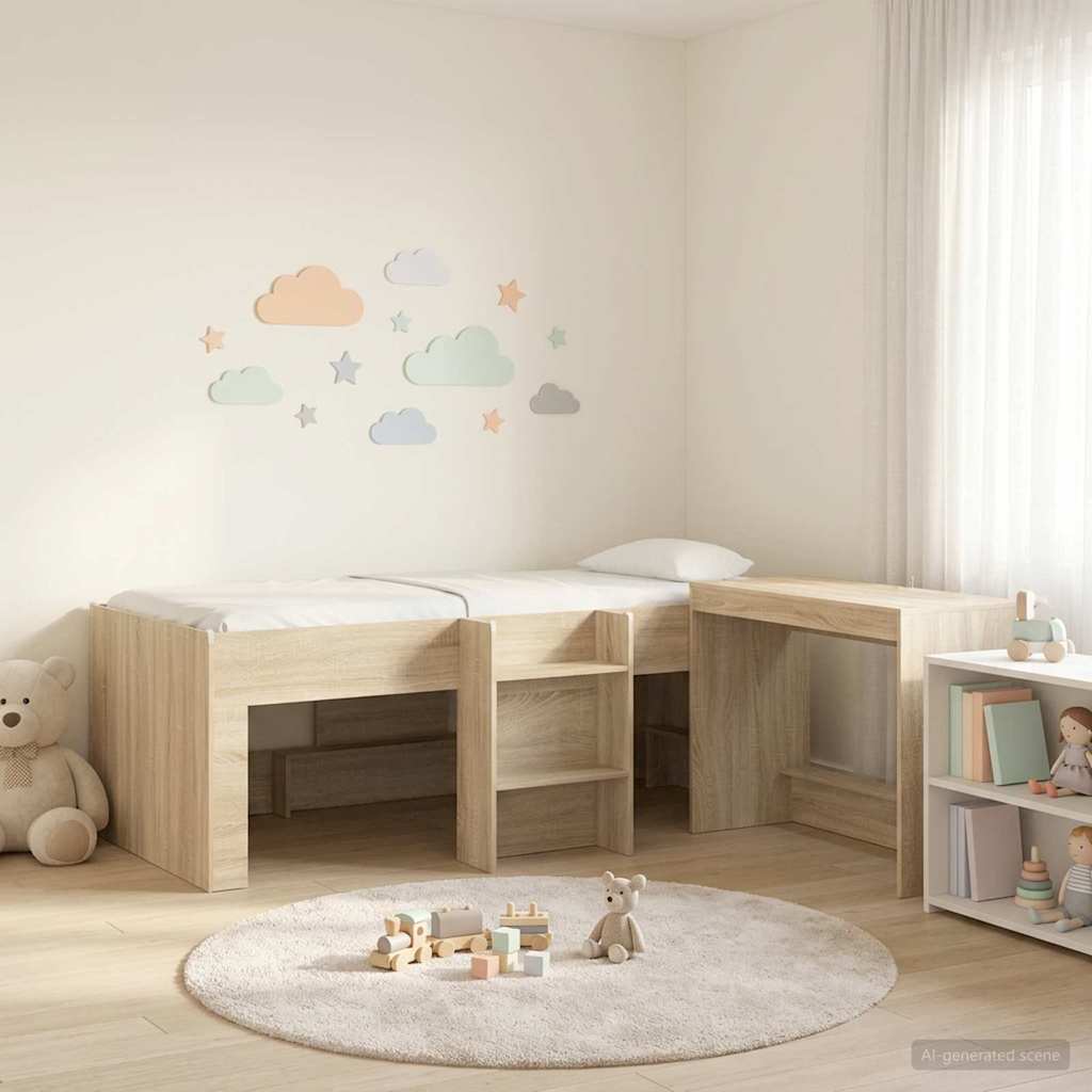 Hoge Bed Frame met Bureau voor Kinderen 2 st Sonoma Eiken – afbeelding 1