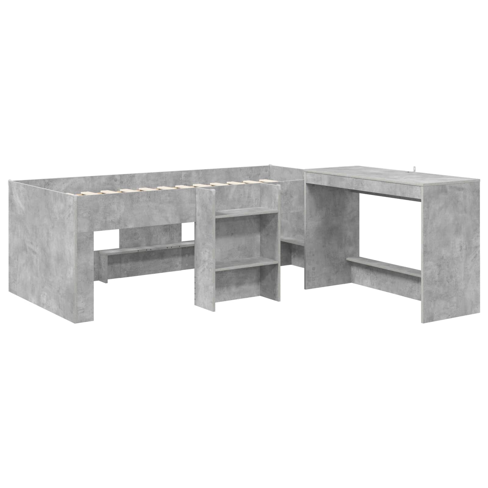 Hoge Bed Frame met Bureau voor Kinderen Betongrijs 75 x 190 cm – afbeelding 3