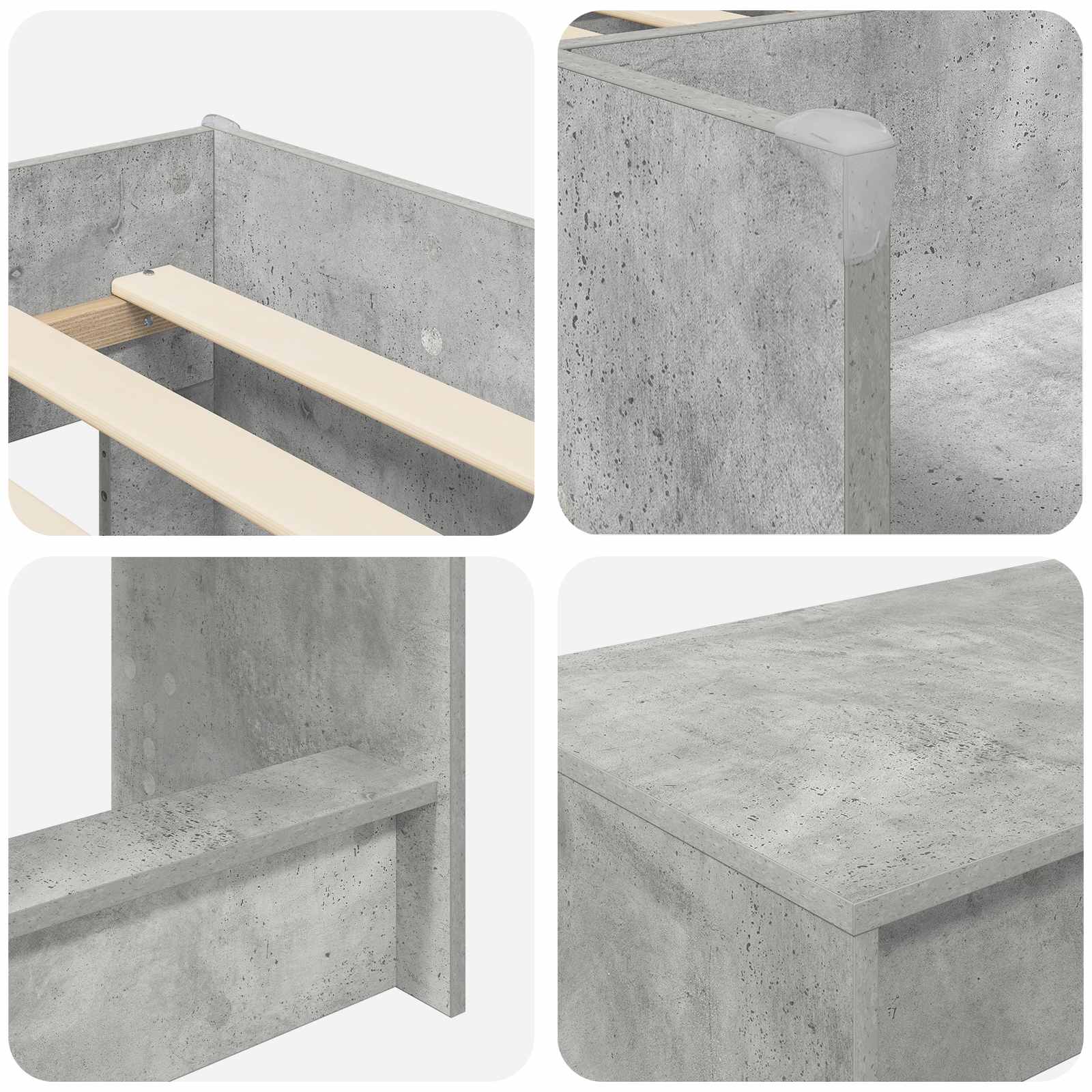 Hoge Bed Frame met Bureau voor Kinderen Betongrijs 75 x 190 cm – afbeelding 6