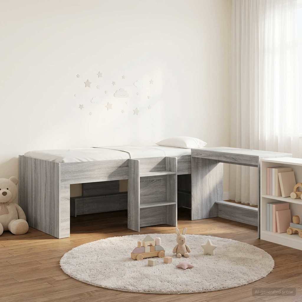 Hoge Bed Frame met Bureau voor Kinderen 2 st Grijs Sonoma – afbeelding 1