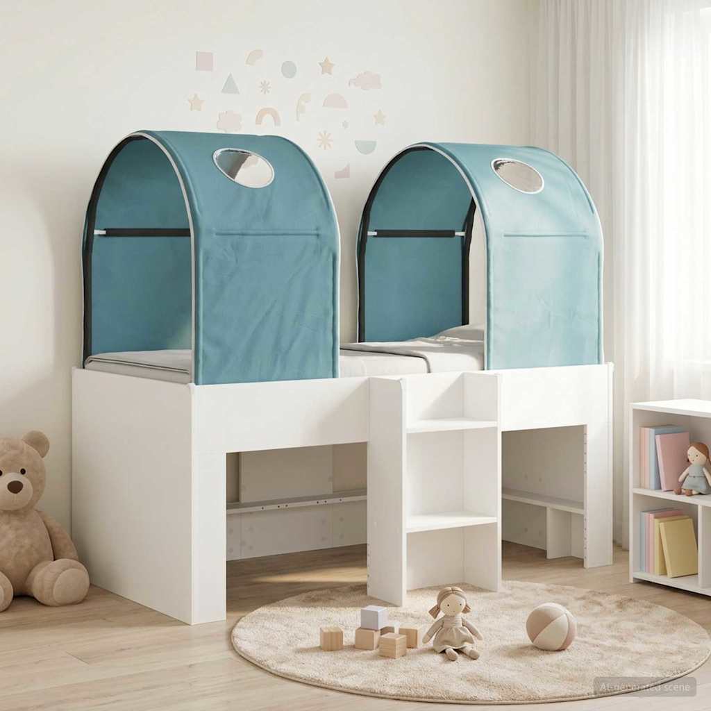 Bed met Tunnel 3 st Wit en Lichtblauw Bewerkt hout – afbeelding 1