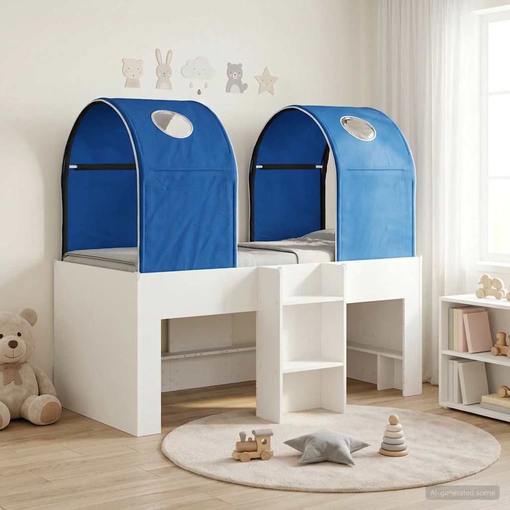 Bed met Tunnel 3 st Wit en Blauw Bewerkt hout – afbeelding 1
